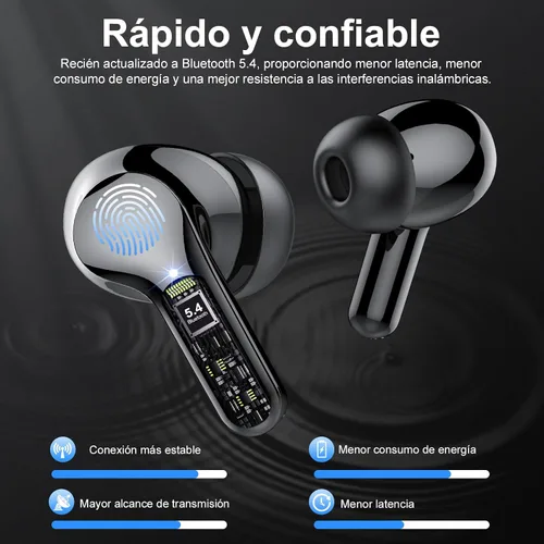 Vista 4 de Auriculares inalámbricos, auriculares Bluetooth 5.4 HiFi estéreo, auriculares Bluetooth con micrófono con cancelación de ruido ENC, auriculares