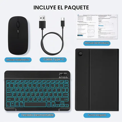 Vista 9 de Funda con teclado retroiluminado de 7 colores con mouse para Samsung Galaxy Tab de 11 pulgadas A11 Plus y A9 Plus, funda de teclado intercambiable