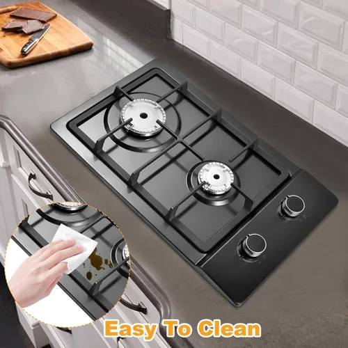 Vista 3 de Estufa de gas de 20 pulgadas, estufa de propano de 2 quemadores, placa de cocina de gas integrada de doble propósito de GN/GLP con panel de acero