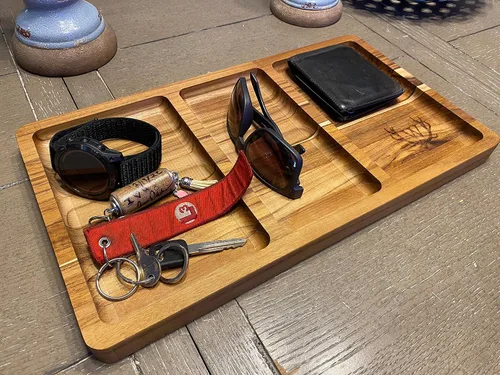 Vista 2 de Bandeja de valet, mesita de noche o organizador de escritorio, organizador de aparador, caja de joyería para hombre, estación de valet, bandeja