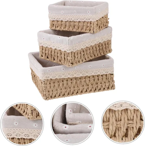 Vista 7 de Alipis Elegante juego de cestas de ratán simples para decoración de interiores, organización, lavable, versátil
