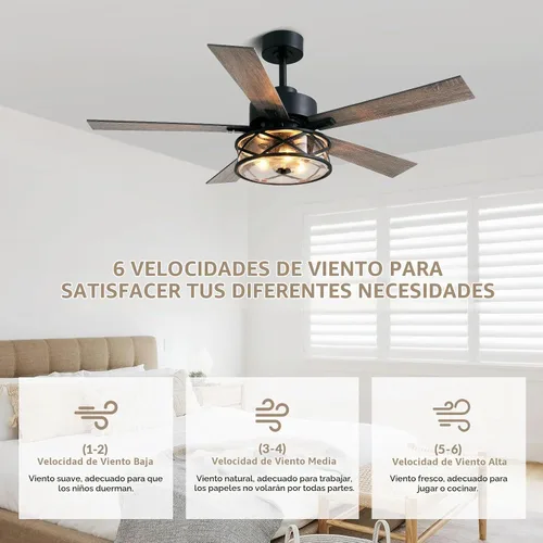 Vista 3 de Ventiladores de techo de granja con luces y control remoto, ventilador de techo rústico de 52 pulgadas con pantalla de vidrio de burbujas