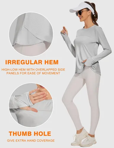 Vista 4 de Blingfit Camisas de entrenamiento para mujer, camisetas atléticas de manga larga UPF 50+, camisetas de protección solar con agujero para el pulgar