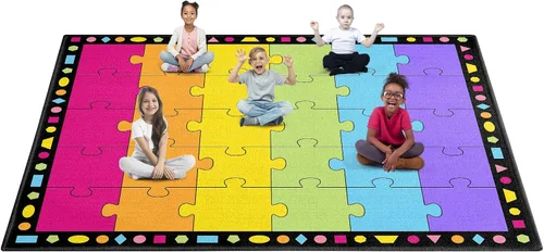 Vista 8 de Booooom Jackson Alfombra de aula grande y colorida con respaldo antideslizante, 9 x 12 pies, alfombra de asiento infantil para aula primaria
