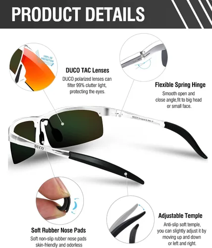 Vista 55 de Duco - Gafas de sol deportivas polarizadas para hombre con protección UV 8177s