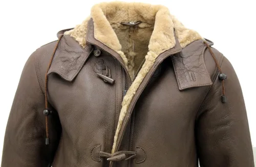 Vista 3 de Infinity Abrigo de piel de oveja marrón con capucha desmontable para hombre