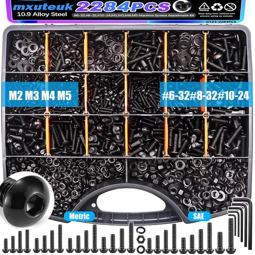 Vista 12 de mxuteuk Juego de tornillos M5 de 185 piezas, kit de tuercas, pernos y tornillos de cabeza hexagonal M5, pernos de acero de aleación de grado 12.9