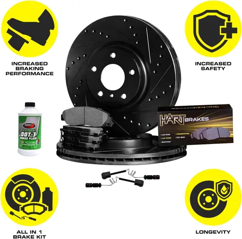 Vista 4 de Hart Brakes Kit de frenos y rotores delanteros Pastillas de freno delanteras Rotores y pastillas de freno Pastillas y rotores de freno