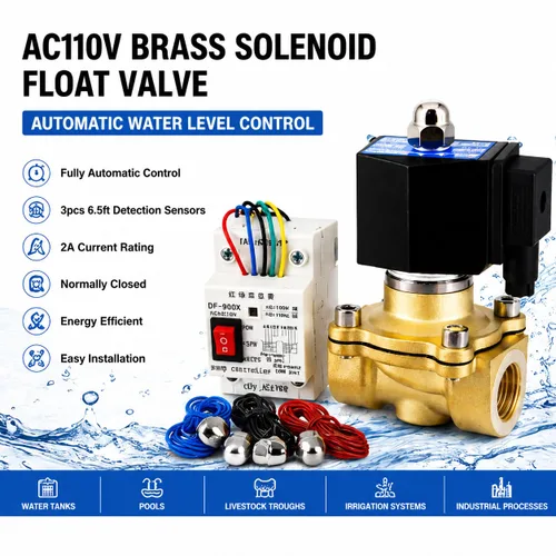 Vista 2 de Válvula de flotador solenoide de latón AC110V, control automático del nivel del agua Normally Closed, 2A Current Rating, for Water Tanks, Pools