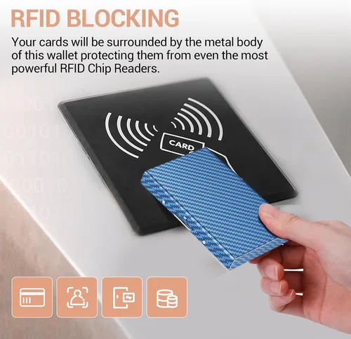 Vista 11 de BONSYL® Soporte para tarjetas de crédito, cartera delgada de metal con bloqueo RFID, con 6 ranuras para tarjetas, para mujeres y hombres.