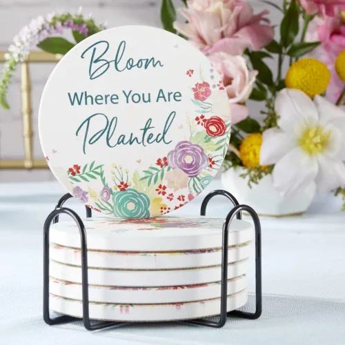 Vista 7 de Kate Aspen Garden Blooms - Posavasos de cerámica con soporte (juego de 6), decoración bohemia para el hogar y juego de regalo, recuerdo de fiesta