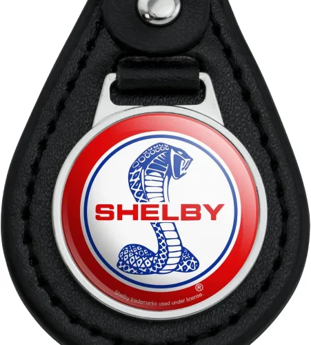 Vista 3 de Llavero con logotipo patriótico Shelby Cobra de cuero negro