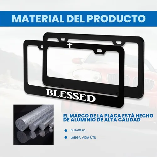 Vista 6 de Divertido marco de aluminio de metal para placa de matrícula con textos humorísticos, cubierta de automóvil Blessed Christian Black con 2 agujeros