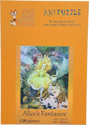 Vista 4 de Paquete de madera para adultos con piezas de forma única, fabricado en Estados Unidos por FoxSmartBox - 250 piezas - Alice's Fantasies