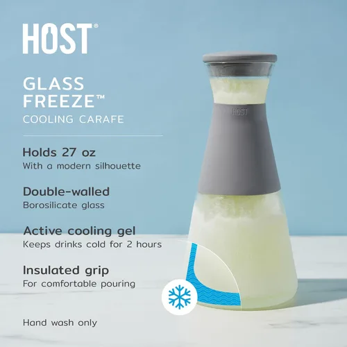 Vista 2 de HOST Recipientes de vidrio FREEZE para refrigerador, botellas de jugo de vidrio con tapas, jarra de agua de vidrio con gel refrigerante, 27 onzas