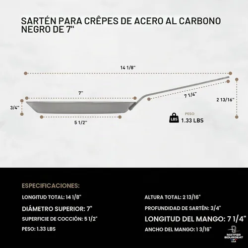 Vista 2 de Matfer Bourgeat Sartén para crêpes de acero al carbono negro, 7