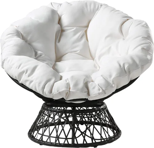 Vista 3 de OSP Home Furnishings – Silla Papasan de mimbre con giro de 360 grados, marco gris con cojín blanco