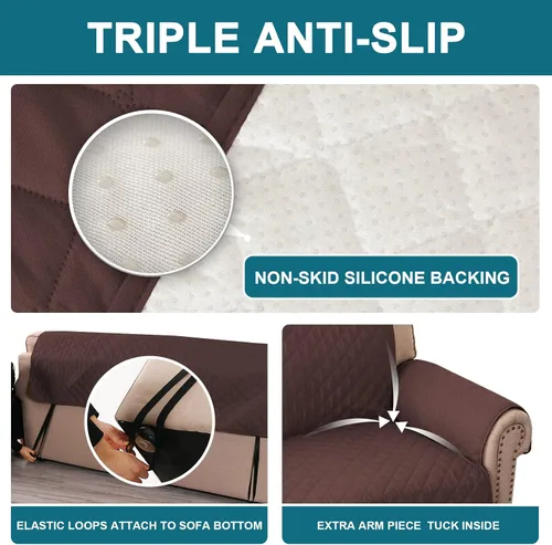 Vista 5 de Turquoize Funda 100% impermeable para silla de 2 cojines y funda antideslizante para sofá de 3 cojines, protector de muebles para mascotas, niños