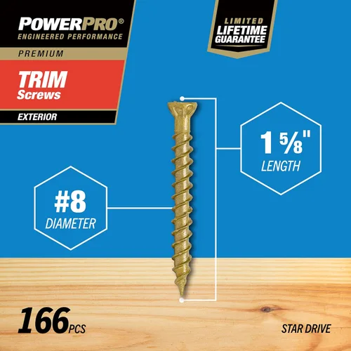 Vista 3 de Power Pro 48630 Tornillos de molde, #8 x 1-5/8", tornillos multiusos para madera, cubierta, compuesto y moldura exterior, resistente a la corrosión