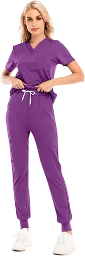Vista 5 de Conjunto de uniformes médicos para mujer, conjunto de uniforme de enfermera, conjunto de trabajo al aire libre, conjunto de ropa quirúrgica elástica