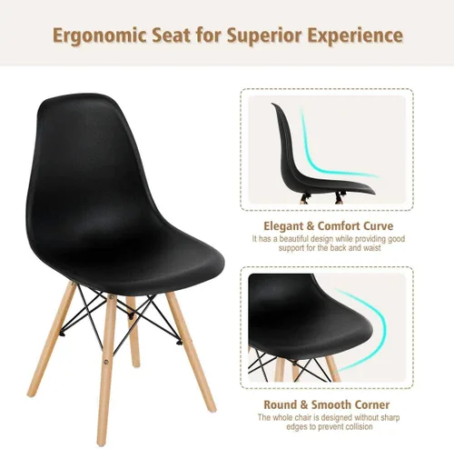 Vista 4 de DORTALA Sillas de comedor premontadas, sillas de plástico con patas de madera, respaldo ergonómico, sillas sin brazos de estilo moderno para sala