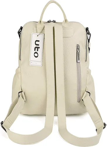 Vista 7 de UTO Mochila de cuero vegano para mujer, diseño de moda, convertible con borla, para viajes, con borla