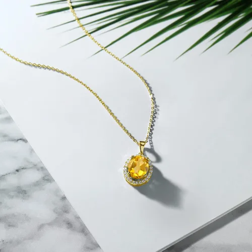 Vista 83 de Gem Stone King Collar con colgante de plata chapada en oro amarillo de 18 quilates de 0.433 x 0.354 in con piedra natal ovalada para mujer