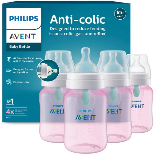 Vista 15 de Philips AVENT - Biberón anticólicos con ventilación AirFree, 266 mililitros, con tetinas de flujo 2, 1m+, 4 unidades, azul, SCY703/24 For Ages 1