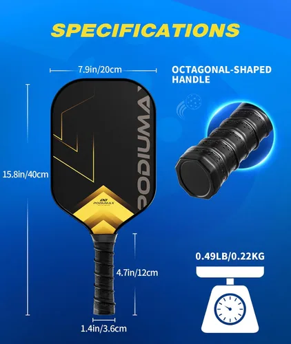 Vista 4 de PodiuMax Carbon Fiber Pickleball Paddles, 11mm 13mm Hexa Polymer Core for Power&Control&Spin, Fiberglass Pickleball Paddle Set of 2, Lightweight
