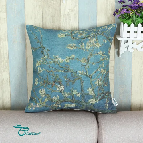 Vista 2 de CaliTime - Funda de almohada de lona para sofá o decoración del hogar, 18 x 18 pulgadas, diseño de Van Gogh