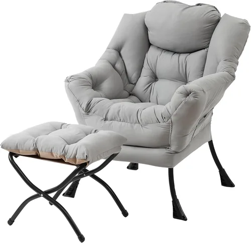 Vista 20 de Silla perezosa moderna con otomana, cómoda silla de lectura para sala de estar