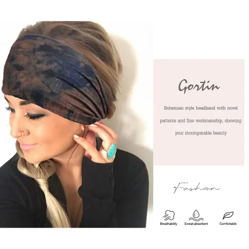 Vista 5 de GORTIN Diademas anchas bohemias para mujer, teñido anudado, banda gruesa antideslizante para el cabello, accesorios para el cabello, paquete de 3