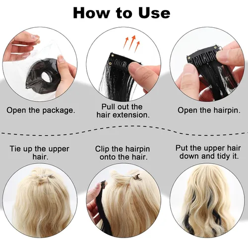 Vista 2 de 10 extensiones de cabello sintético rizado y ondulado negro con clip, reflejos de fiesta de neón arcoíris, accesorios de cabello coloridos