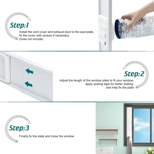 Vista 4 de Kit de ventilación para ventana de secadora Daisypower, kit de ventilación de ventana ajustable con cubierta de ventilación para exterior, campana