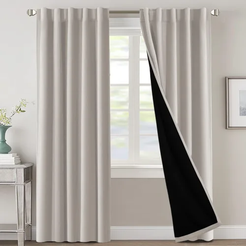 Vista 11 de H.VERSAILTEX Cortinas 100% opacas para dormitorio con forro negro, cortinas de oscurecimiento de habitación completa, con aislamiento térmico