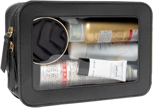 Vista 11 de Paquete de 2 bolsas de maquillaje transparentes para viaje, neceser aprobado por la TSA con cremallera, pequeñas bolsas de maquillaje para mujeres