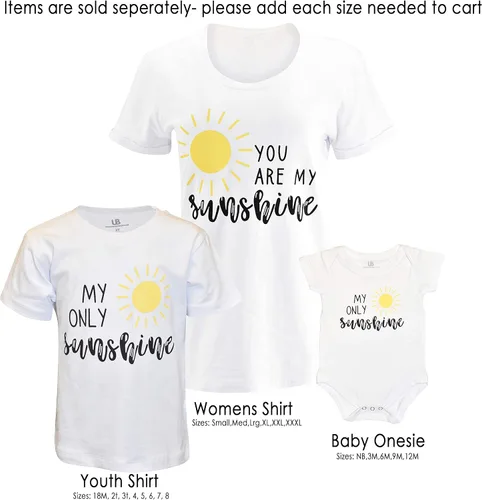 Vista 7 de Unique Baby Mommy and Me Camisas You are My Sunshine, Blanco
