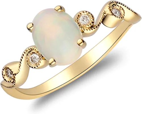 Vista 5 de Gin & Grace Anillo de oro amarillo de 14 quilates con diamantes reales (I1) con ópalo etíope natural joyería de trabajo diario para mujeres regalos