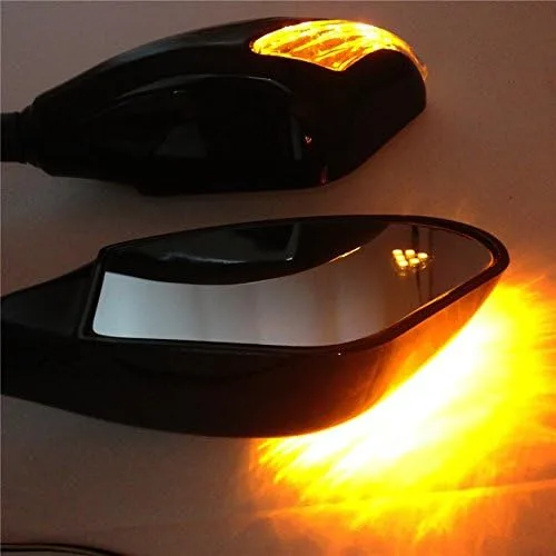 Vista 3 de HK - Espejos laterales LED integrados color negro brillante compatibles con Suzuki GSXR 600/750 GSXR 1000 1100 Hayabusa GSF 600S 1200 1200S BANDIT