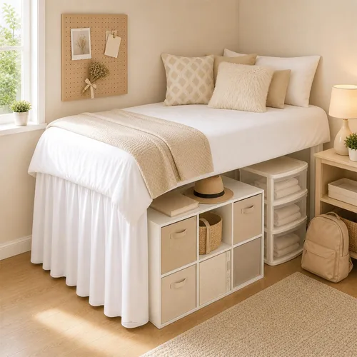 Vista 7 de Faldas de cama para dormitorio universitario Serie 1000 Twin XL Extra Largas con Volantes y Esquina Dividida Diseño Elegante Microfibra Cepillada