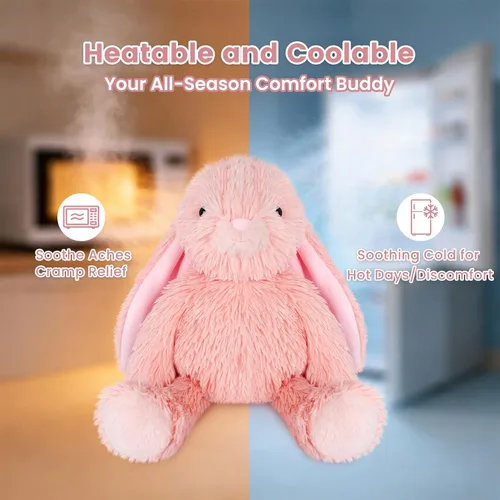 Vista 4 de SuzziPals Almohadilla térmica de conejo rosa calentable y refrigerable para calmar y relajar, peluche de conejo rosa lavanda para molestias