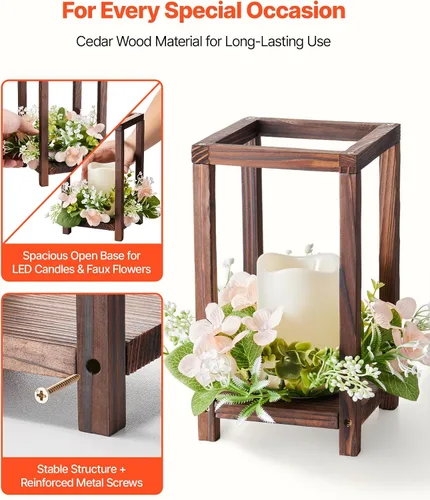 Vista 3 de VEVOR Juego de 10/30 piezas de centro de mesa de madera para boda, incluye 10 portavelas de madera, 10 velas LED sin llama, 10 coronas florales