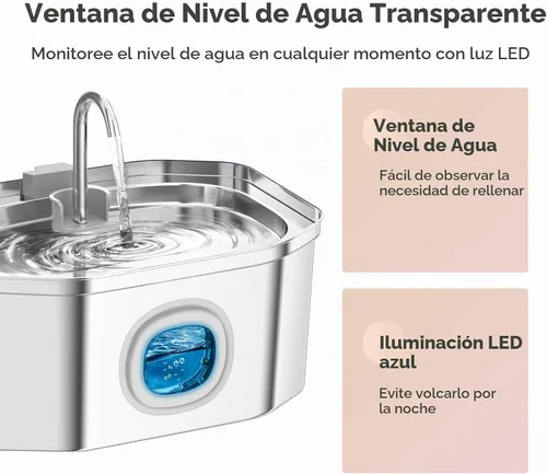 Vista 6 de APAUK Fuente de agua para gatos de acero inoxidable, fuente de agua
