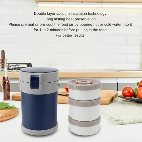 Vista 7 de AUNMAS - Lonchera aislada al vacío de acero inoxidable de 2 litros con válvula de ventilación de prensa para una fácil apertura, diseño apilable