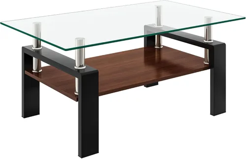 Vista 10 de Mesa de centro de vidrio templado para muebles de sala de estar (todo negro)