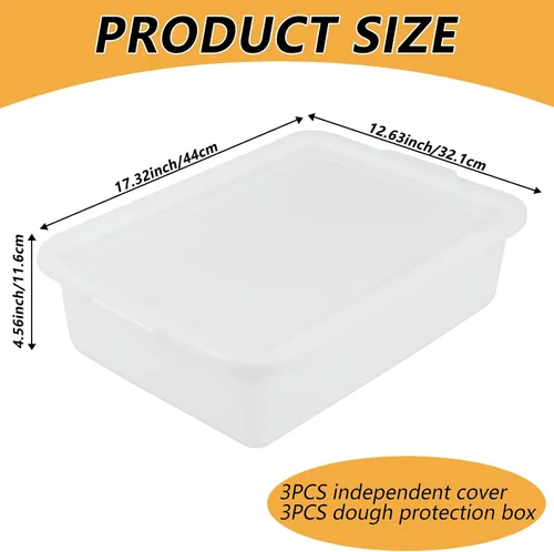 Vista 2 de Paquete de 3 cajas para probar masa de pizza, caja para probar masa de pan y contenedor de masa con tapa, libre de BPA Cajas de levantamiento