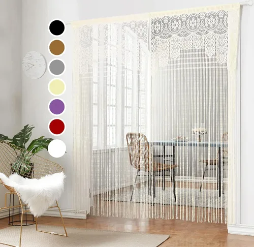 Vista 2 de HSYLYM - Cortina de cuerda con encaje para puerta, macramé, estilo bohemio, para ventanas, cortinas para separar espacios en la pared, cubrepuertas