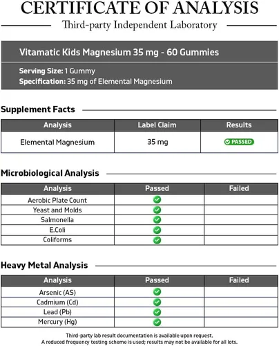 Vista 3 de Vitamatic Gomitas calmantes de magnesio para niños, 60 unidades, veganas, gran sabor, promueven el apoyo saludable, muscular, óseo y energético