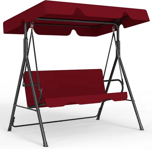 Vista 9 de Murago - Silla de columpio para patio al aire libre con dosel ajustable, columpio para patio al aire libre con soporte resistente para 3 personas