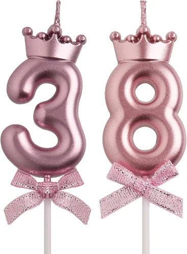 Vista 8 de Velas de cumpleaños número 38 y 83, velas doradas de cumpleaños con número 83 y 38 años, decoraciones de fiesta de cumpleaños, regalos para mujeres